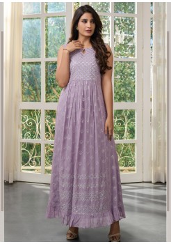 Lavender Viscose Georgette Designer Gown